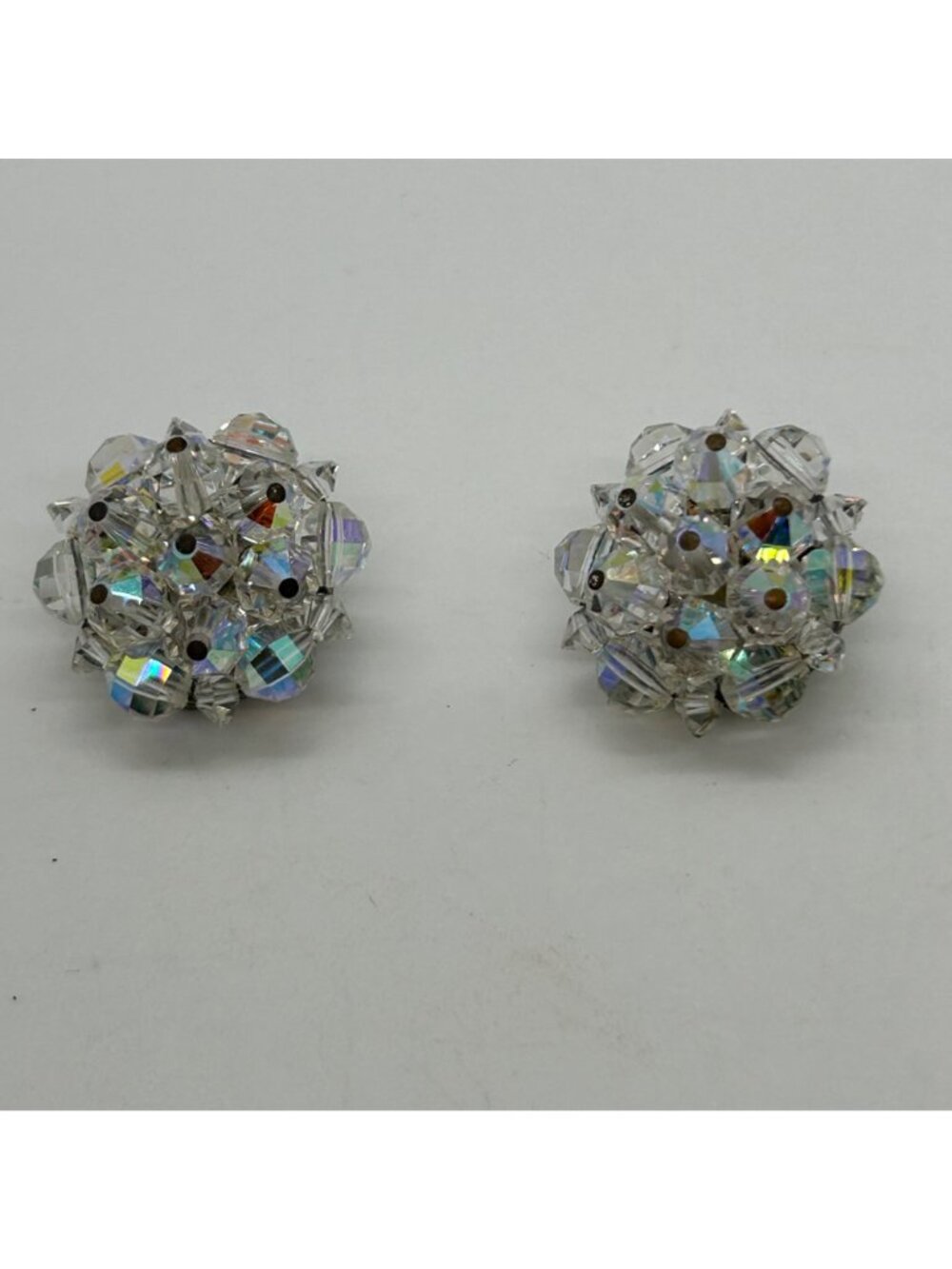 Laguna Vintage Clip-on Aurora Borealis Crystal Cluster Earrings Iridescent - Picture 6 of 16